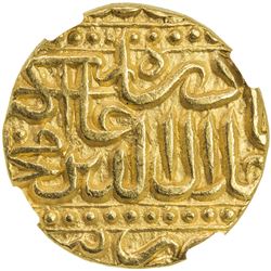 MUGHAL: Akbar I, 1556-1605, AV mohur (10.85g), Jaunpur, AH986. NGC MS64