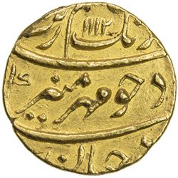 MUGHAL: Aurangzeb, 1658-1707, AV mohur (11.04g), Surat, AH1112 year 44. EF