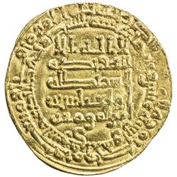 ABBASID: al-Muqtadir, 908-932, AV dinar (4.01g), Suq al-Ahwaz, AH302. EF