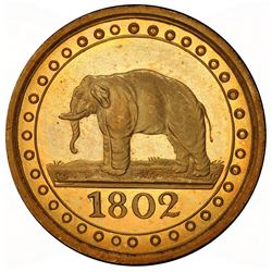 CEYLON: George III, 1796-1820, gilt AE 1/192 rixdollar, 1802. PCGS PF65