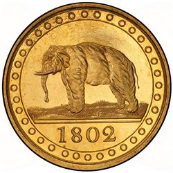 CEYLON: George III, 1796-1820, gilt AE 1/96 rixdollar, 1802. PCGS PF64