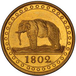 CEYLON: George III, 1796-1820, gilt AE 1/96 rixdollar, 1802. PCGS PF64