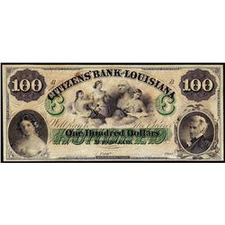 1800's $100 Citizens Bank of Louisiana Obsolete Bank Note