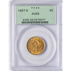 1897-S $5 Liberty Head Half Eagle Gold Coin PCGS AU55