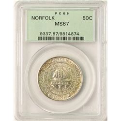 1936 Norfolk Bicentennial Commemorative Half Dollar Coin PCGS MS67 Old Green Hol