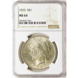 1923 $1 Peace Silver Dollar Coin NGC MS64