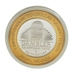 .999 Silver Gambler Reno, Nevada $10 Casino Limited Edition Gaming Token