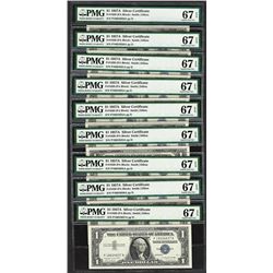 Lot of (9) Consecutive 1957A $1 Silver Certificate Notes PMG Superb Gem Unc. 67E