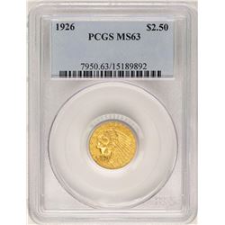 1926 $2 1/2 Indian Head Quarter Eagle Gold Coin PCGS MS63