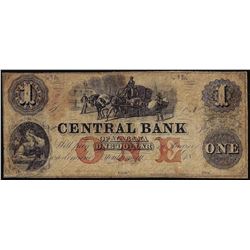 1800's $1 The Central Bank of Alabama Obsolete Note