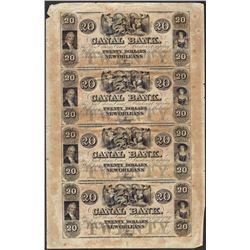 Uncut Sheet of 1800's $20 Canal Bank Obsolete Notes