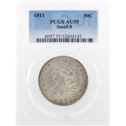 1811 Small 8 Capped Bust Half Dollar Coin PCGS AU55