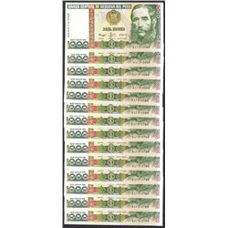 Lot of (14) 1988 Peru Mil Intis Uncirculated Bank Notes