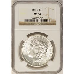 1881-S $1 Morgan Silver Dollar Coin NGC MS64