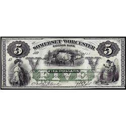1862 $5 Somerset and Worcester Savings Bank Maryland Obsolete Note