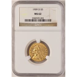 1909-D $5 Indian Head Half Eagle Gold Coin NGC MS62