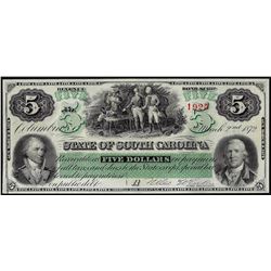 1872 $5 South Carolina Rail Road Company Obsolete Note