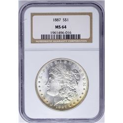 1887 $1 Morgan Silver Dollar Coin NGC MS64