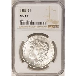 1881 $1 Morgan Silver Dollar Coin NGC MS63