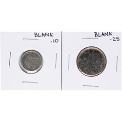 Set of Blank Clad Dime & Quarter Planchet Coin ERRORS