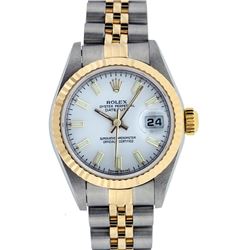 Rolex Ladies Quickset Two Tone 18K White Index Datejust Wristwatch