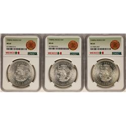 Lot of (3) 1948Mo Mexico 5 Pesos Silver Coins NGC MS64