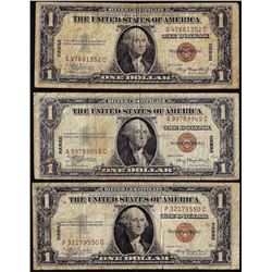 Lot of (3) 1935A $1 Hawaii WWII Emergency Issue Silver Certificate Notes