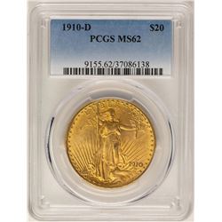 1910-D $20 St. Gaudens Double Eagle Gold Coin PCGS MS62