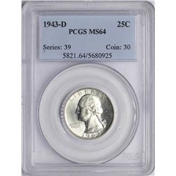 1943-D Washington Silver Quarter Coin PCGS MS64