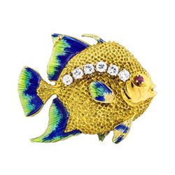 18KT Yellow Gold 0.64 Diamond and Ruby Fashion Pin