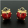 Image 3 : 14k Yellow Gold Red & Black Enamel Petite Lady Bug Post Stud Earrings