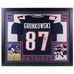 Rob Gronkowski Signed New England Patriots 35x43 Custom Framed Jersey (Beckett COA)