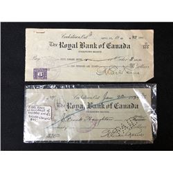 EARL ROWE (LT. GOVERNOR OF ONTARIO) LOT OF 2 SIGNED CHEQUES (1934/ 1948)