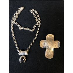 SILVERY JEWELRY LOT (NECKLACE/ NATIVE AMERICAN PENDANT)