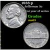 Image 1 : 1938-p Jefferson Nickel 5c Grades Select Unc