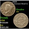 Image 1 : 1821 Coronet Head Large Cent 1c Grades f+