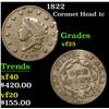 Image 1 : 1822 Coronet Head Large Cent 1c Grades vf+