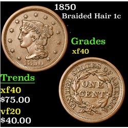 1850 Braided Hair Large Cent 1c Grades xf