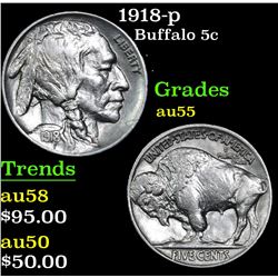 1918-p Buffalo Nickel 5c Grades Choice AU
