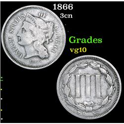 1866 . . Three Cent Copper Nickel 3cn Grades vg+