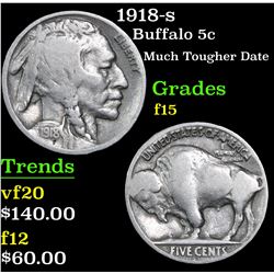 1918-s Buffalo Nickel 5c Grades f+