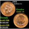 Image 1 : 1901 Indian Cent 1c Grades Choice+ Unc RB