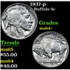 Image 1 : 1937-p Buffalo Nickel 5c Grades Choice+ Unc