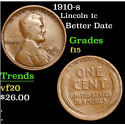 1910-s Lincoln Cent 1c Grades f+