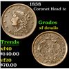 1838 Coronet Head Large Cent 1c Grades xf details