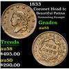 Image 1 : 1833 Coronet Head Large Cent 1c Grades Select AU
