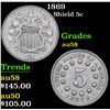 Image 1 : 1869 . . Shield Nickel 5c Grades Choice AU/BU Slider