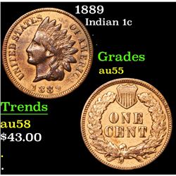 1889 Indian Cent 1c Grades Choice AU