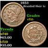 Image 1 : 1853 Braided Hair Large Cent 1c Grades vf++