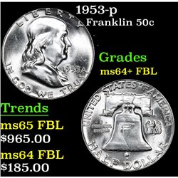 1953-p Franklin Half Dollar 50c Grades Choice Unc+ FBL